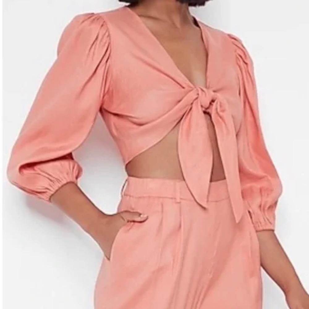 Express Linen Tie Front Top